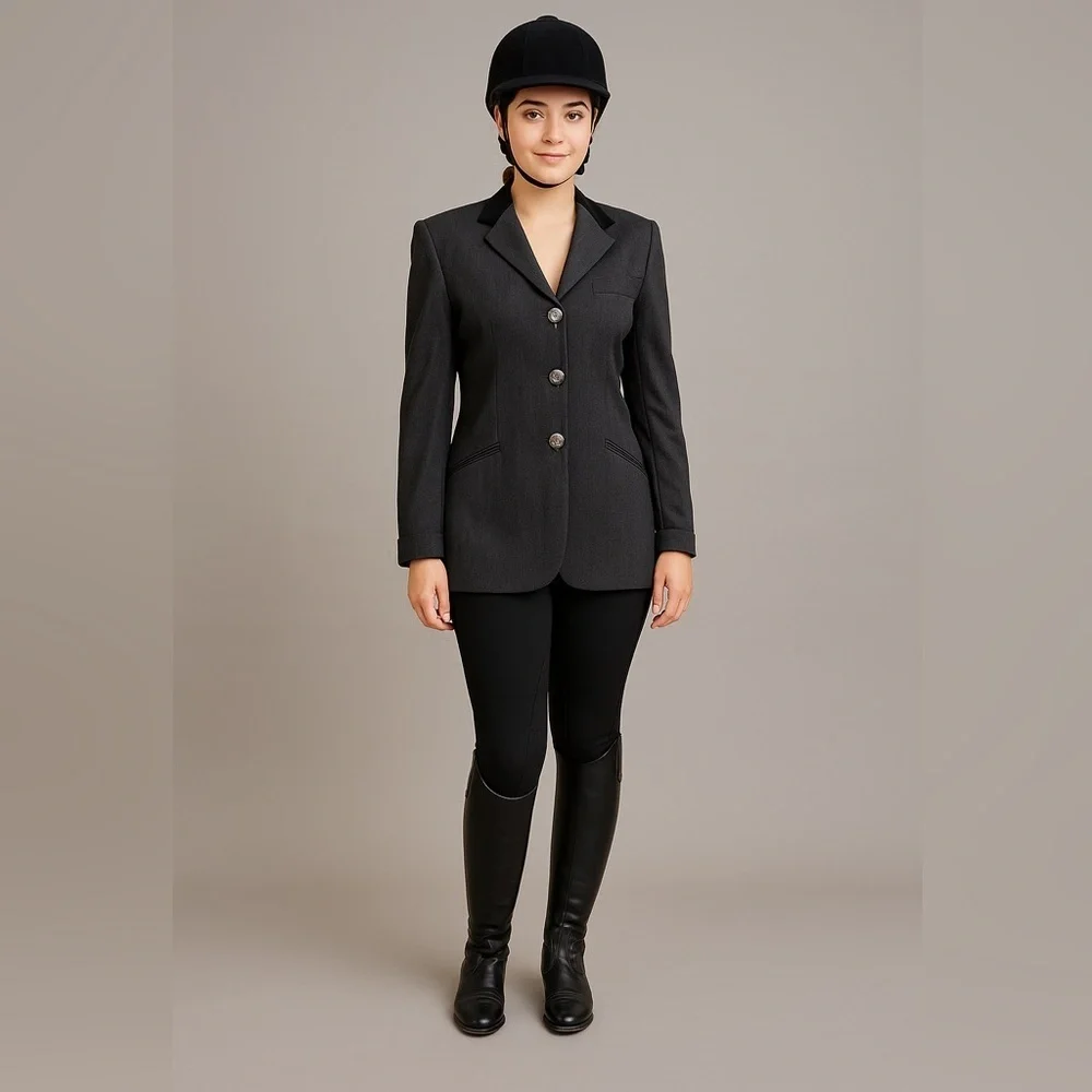 Lauren Ralph Lauren Equestrian Herringbone Wool blazer 10 gray preppy old money - Picture 13 of 13